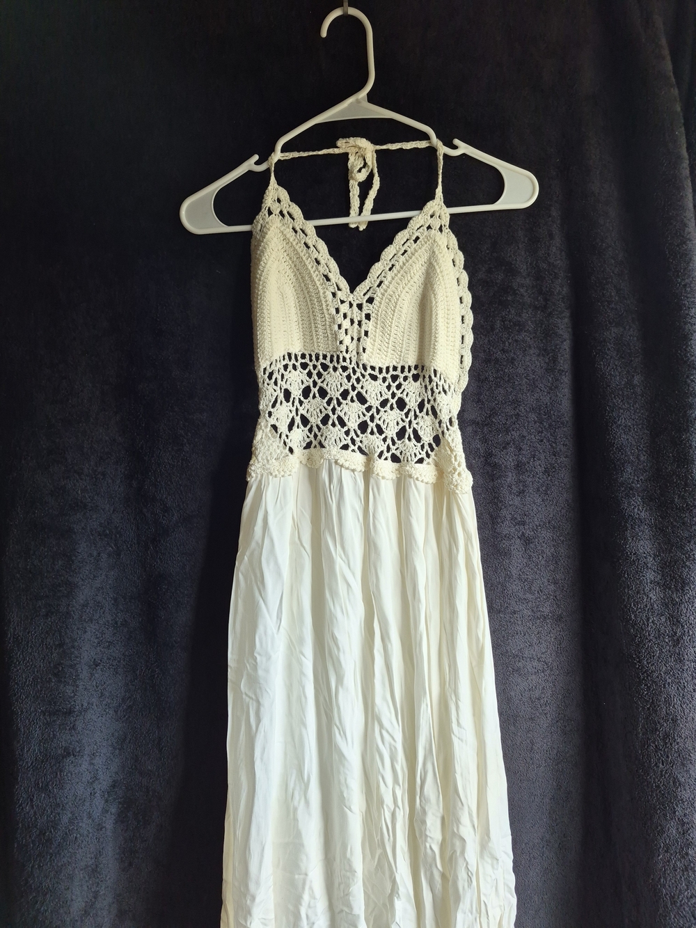 Handmade Crochet Bodice Cream Maxi Dress